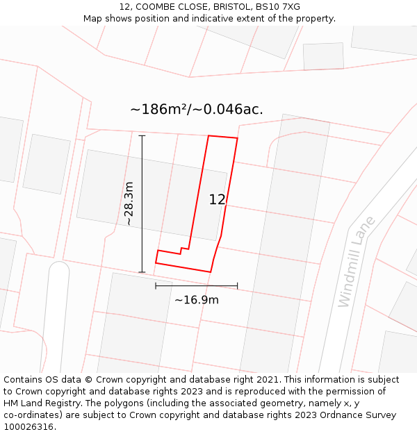 12, COOMBE CLOSE, BRISTOL, BS10 7XG: Plot and title map