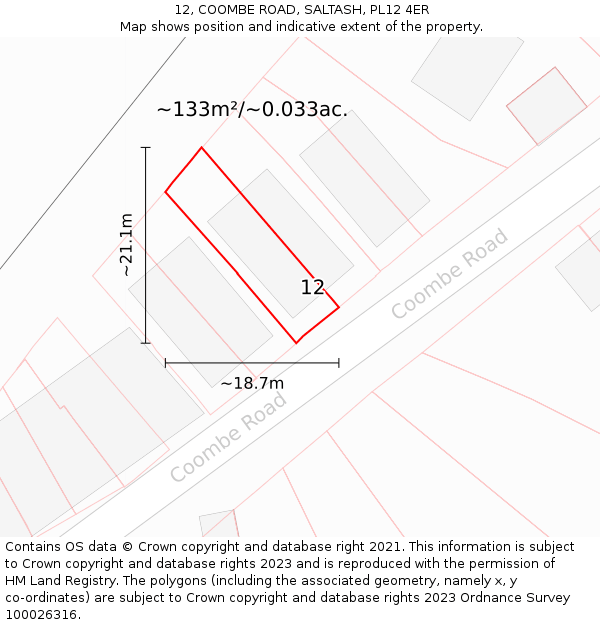 12, COOMBE ROAD, SALTASH, PL12 4ER: Plot and title map