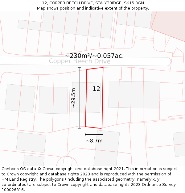 12, COPPER BEECH DRIVE, STALYBRIDGE, SK15 3GN: Plot and title map