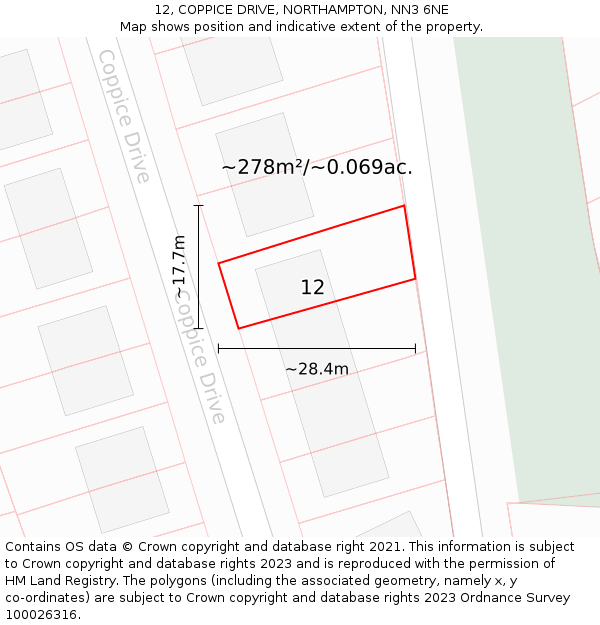 12, COPPICE DRIVE, NORTHAMPTON, NN3 6NE: Plot and title map