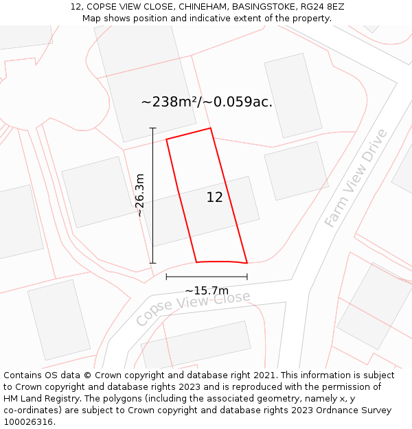 12, COPSE VIEW CLOSE, CHINEHAM, BASINGSTOKE, RG24 8EZ: Plot and title map