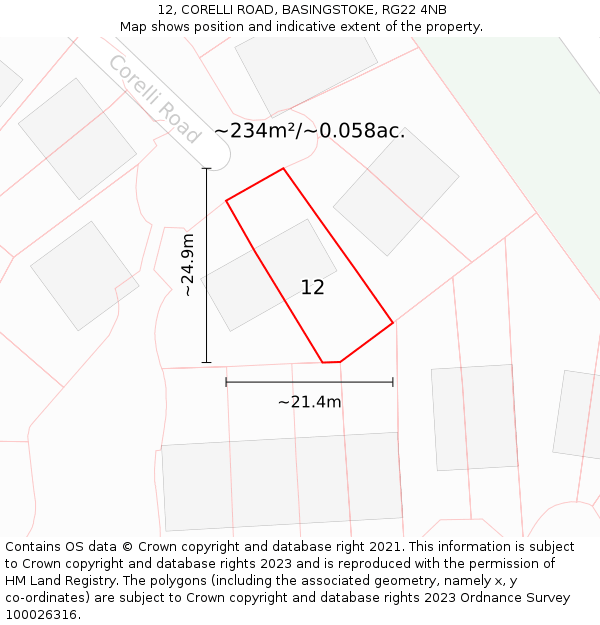 12, CORELLI ROAD, BASINGSTOKE, RG22 4NB: Plot and title map