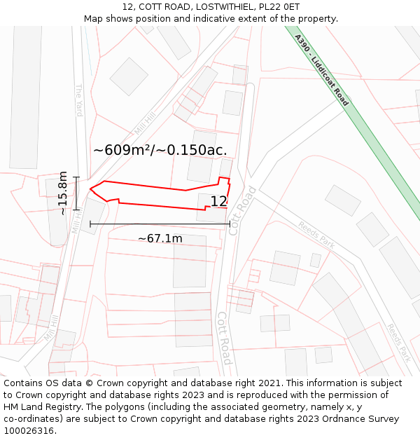 12, COTT ROAD, LOSTWITHIEL, PL22 0ET: Plot and title map