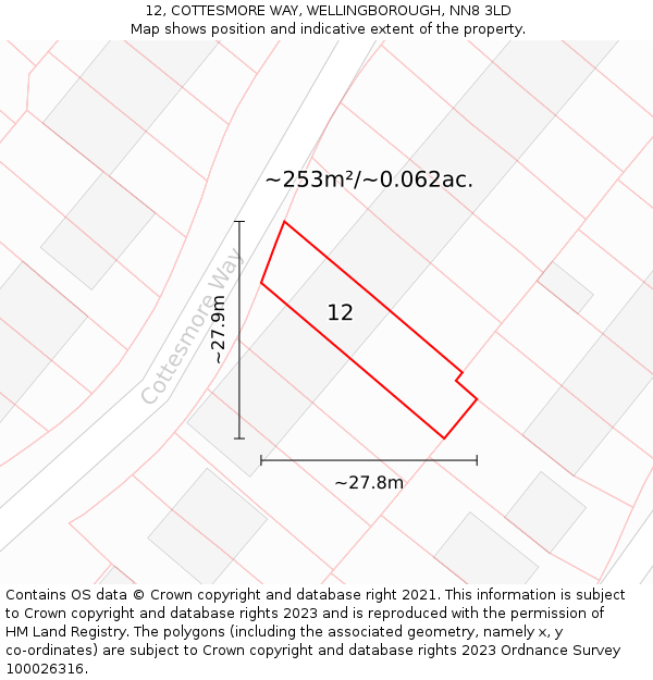 12, COTTESMORE WAY, WELLINGBOROUGH, NN8 3LD: Plot and title map