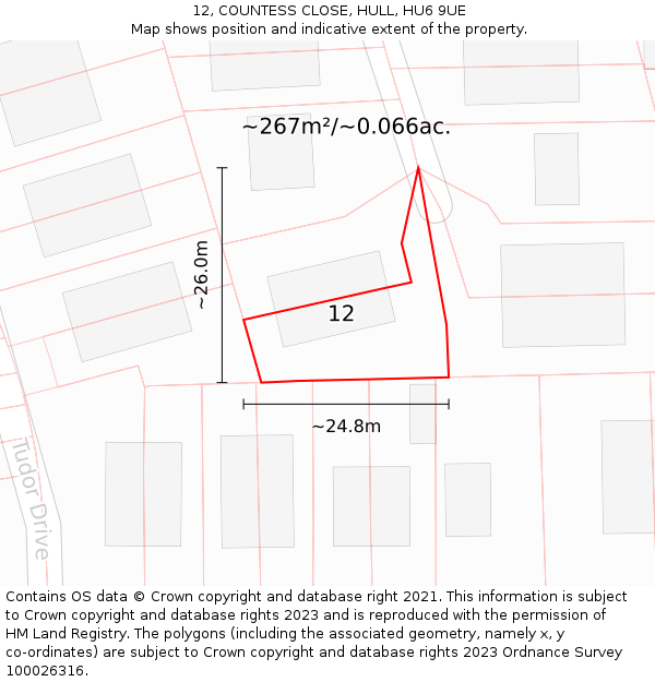 12, COUNTESS CLOSE, HULL, HU6 9UE: Plot and title map