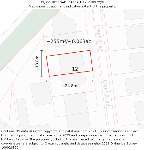 12, COURT ROAD, CAERPHILLY, CF83 2QW: Plot and title map