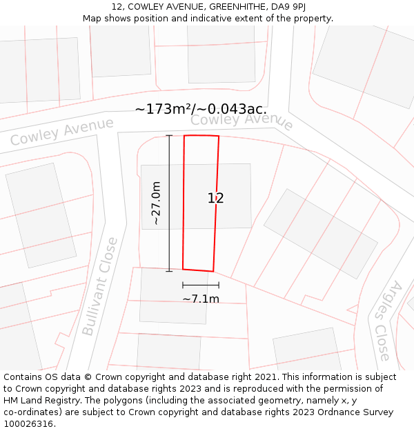 12, COWLEY AVENUE, GREENHITHE, DA9 9PJ: Plot and title map