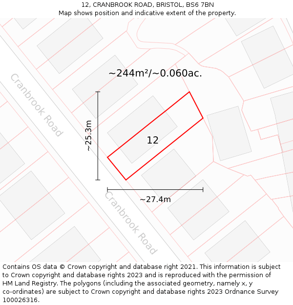 12, CRANBROOK ROAD, BRISTOL, BS6 7BN: Plot and title map