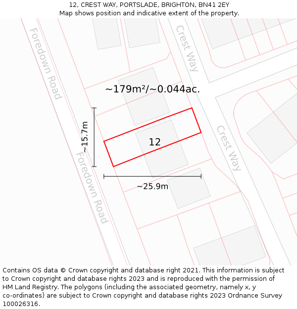 12, CREST WAY, PORTSLADE, BRIGHTON, BN41 2EY: Plot and title map