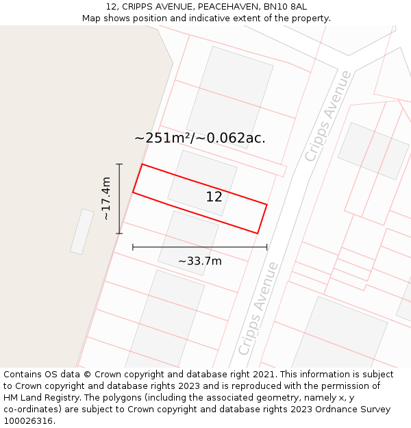 12, CRIPPS AVENUE, PEACEHAVEN, BN10 8AL: Plot and title map