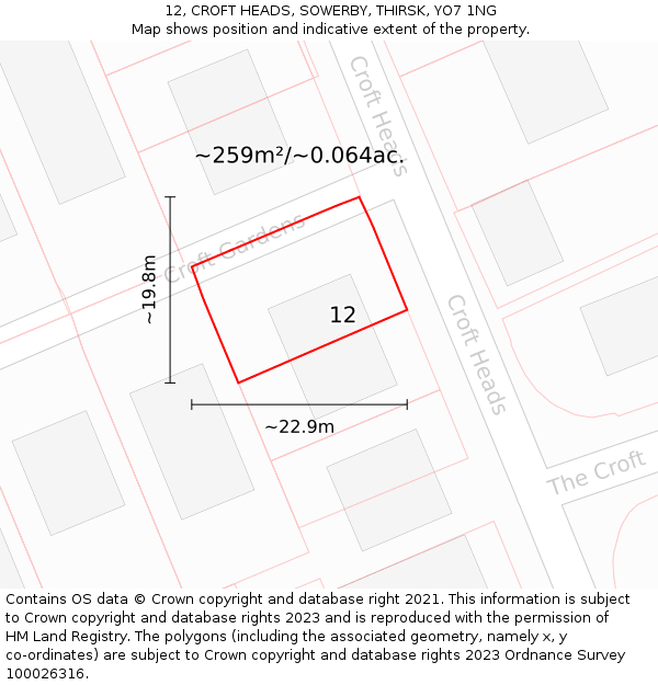 12, CROFT HEADS, SOWERBY, THIRSK, YO7 1NG: Plot and title map