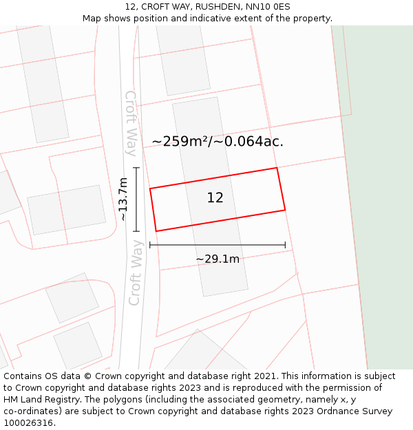 12, CROFT WAY, RUSHDEN, NN10 0ES: Plot and title map