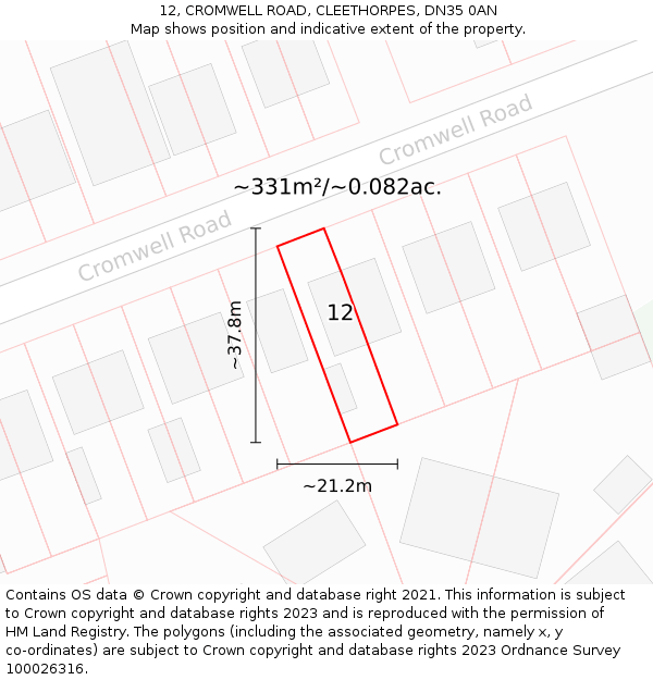 12, CROMWELL ROAD, CLEETHORPES, DN35 0AN: Plot and title map