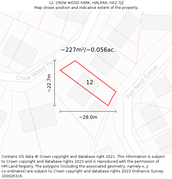 12, CROW WOOD PARK, HALIFAX, HX2 7JZ: Plot and title map