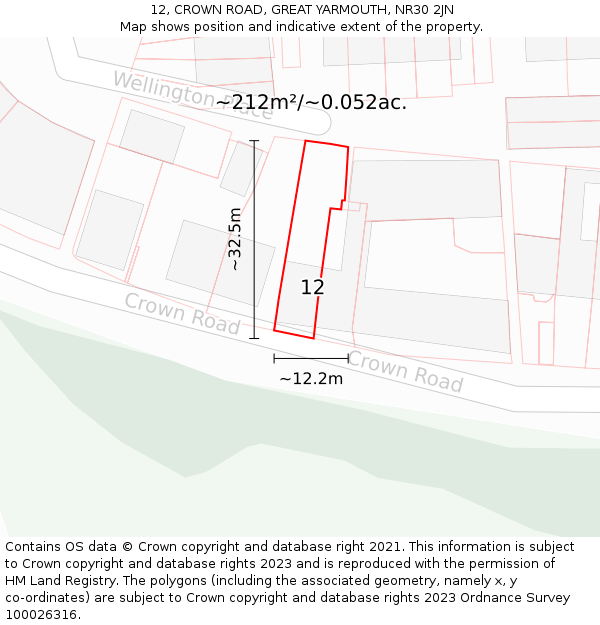 12, CROWN ROAD, GREAT YARMOUTH, NR30 2JN: Plot and title map