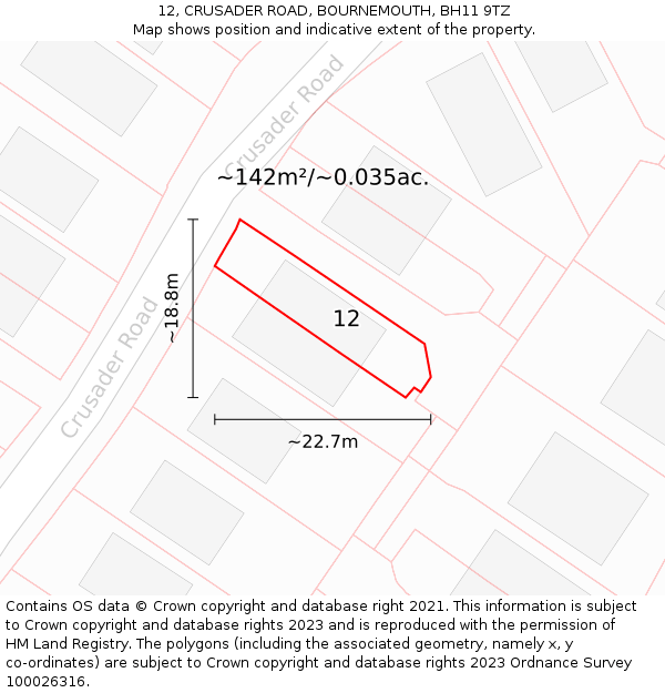 12, CRUSADER ROAD, BOURNEMOUTH, BH11 9TZ: Plot and title map