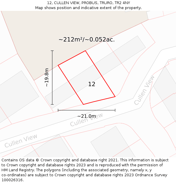 12, CULLEN VIEW, PROBUS, TRURO, TR2 4NY: Plot and title map