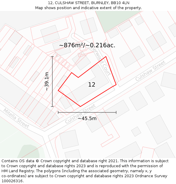 12, CULSHAW STREET, BURNLEY, BB10 4LN: Plot and title map