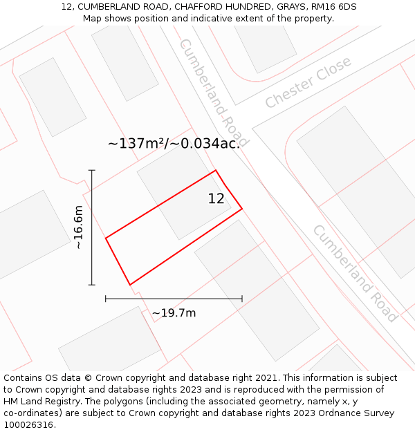 12, CUMBERLAND ROAD, CHAFFORD HUNDRED, GRAYS, RM16 6DS: Plot and title map