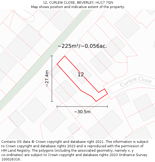 12, CURLEW CLOSE, BEVERLEY, HU17 7QN: Plot and title map