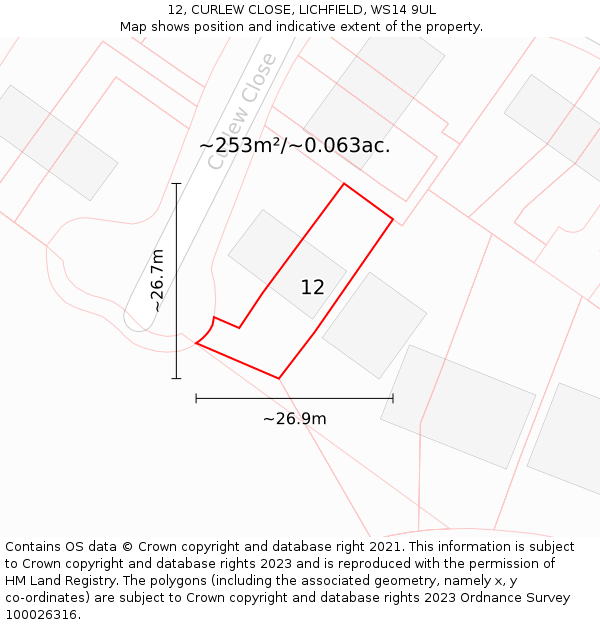 12, CURLEW CLOSE, LICHFIELD, WS14 9UL: Plot and title map