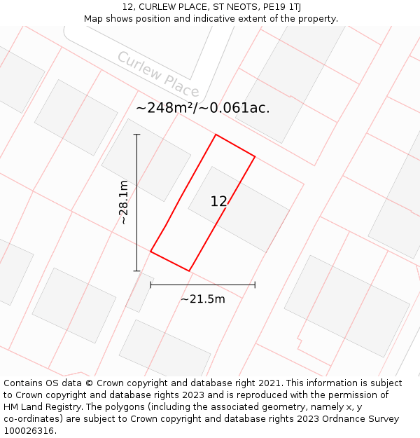 12, CURLEW PLACE, ST NEOTS, PE19 1TJ: Plot and title map