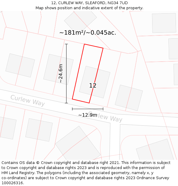 12, CURLEW WAY, SLEAFORD, NG34 7UD: Plot and title map