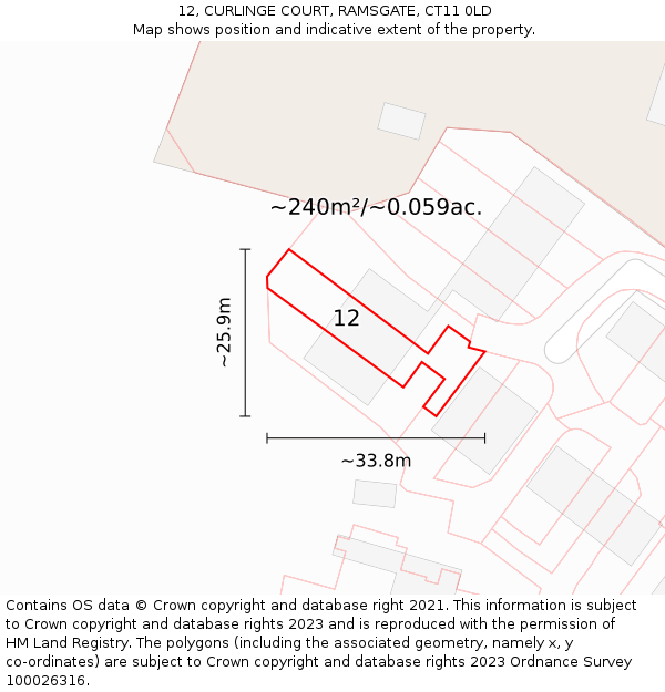 12, CURLINGE COURT, RAMSGATE, CT11 0LD: Plot and title map