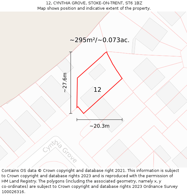 12, CYNTHIA GROVE, STOKE-ON-TRENT, ST6 1BZ: Plot and title map