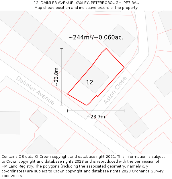 12, DAIMLER AVENUE, YAXLEY, PETERBOROUGH, PE7 3AU: Plot and title map