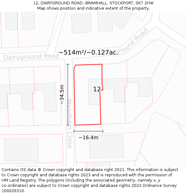 12, DAIRYGROUND ROAD, BRAMHALL, STOCKPORT, SK7 2HW: Plot and title map