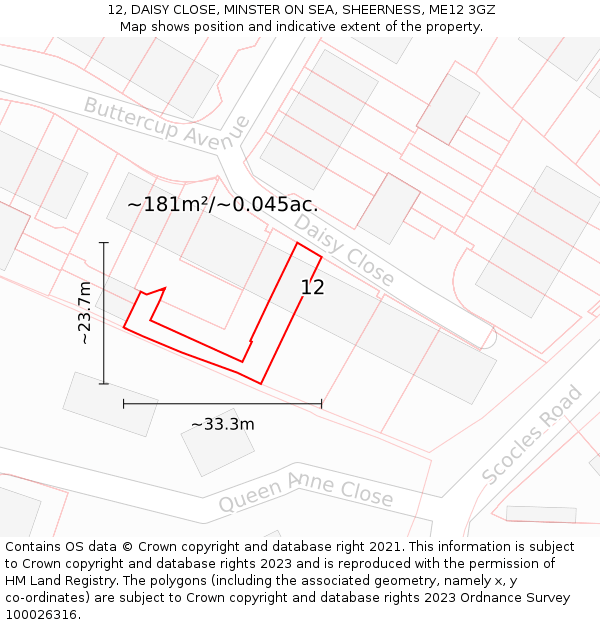 12, DAISY CLOSE, MINSTER ON SEA, SHEERNESS, ME12 3GZ: Plot and title map