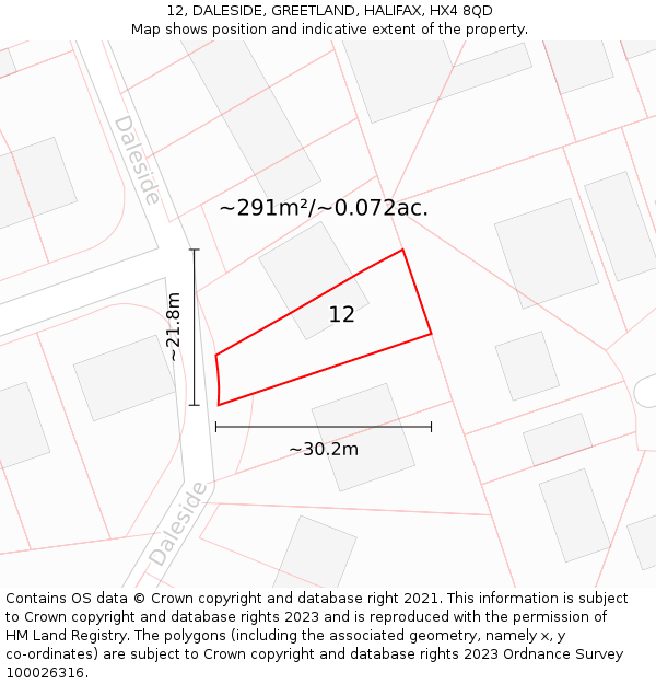 12, DALESIDE, GREETLAND, HALIFAX, HX4 8QD: Plot and title map