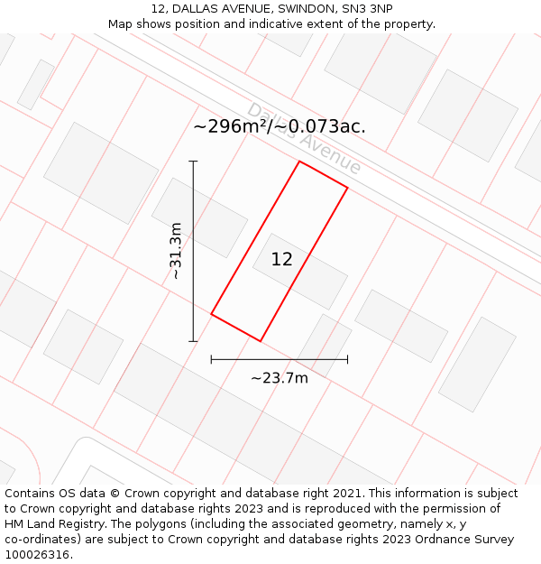 12, DALLAS AVENUE, SWINDON, SN3 3NP: Plot and title map