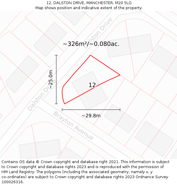 12, DALSTON DRIVE, MANCHESTER, M20 5LG: Plot and title map