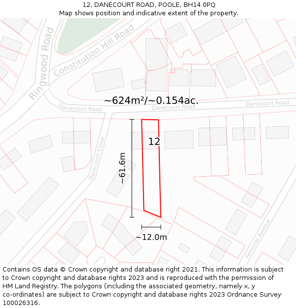 12, DANECOURT ROAD, POOLE, BH14 0PQ: Plot and title map