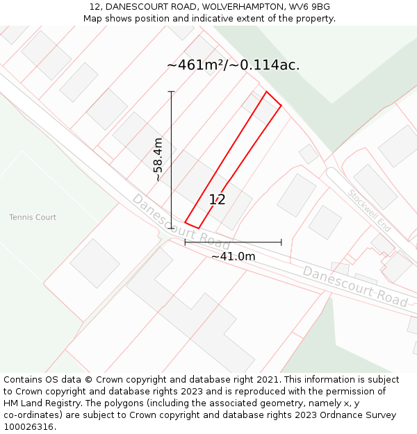 12, DANESCOURT ROAD, WOLVERHAMPTON, WV6 9BG: Plot and title map