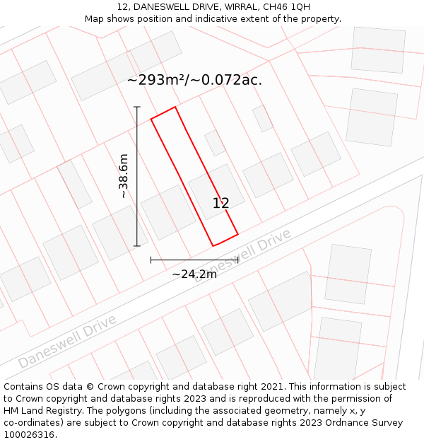 12, DANESWELL DRIVE, WIRRAL, CH46 1QH: Plot and title map