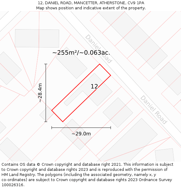 12, DANIEL ROAD, MANCETTER, ATHERSTONE, CV9 1PA: Plot and title map