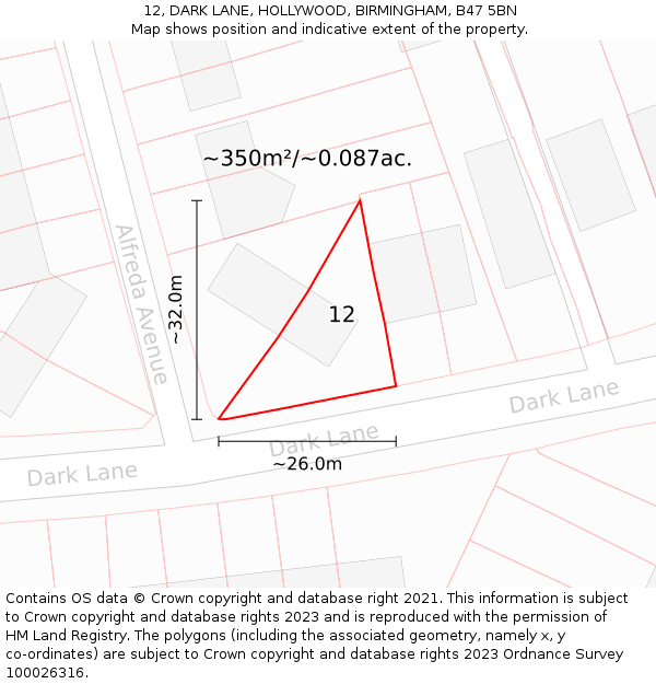 12, DARK LANE, HOLLYWOOD, BIRMINGHAM, B47 5BN: Plot and title map