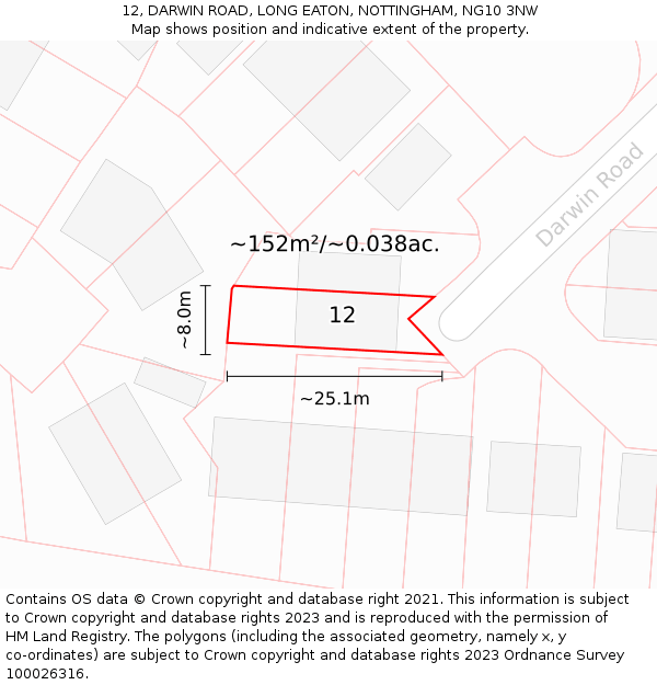 12, DARWIN ROAD, LONG EATON, NOTTINGHAM, NG10 3NW: Plot and title map