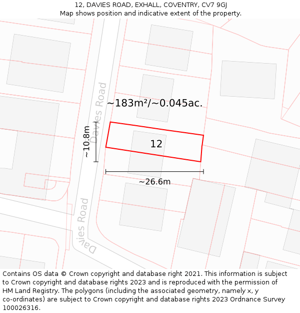 12, DAVIES ROAD, EXHALL, COVENTRY, CV7 9GJ: Plot and title map