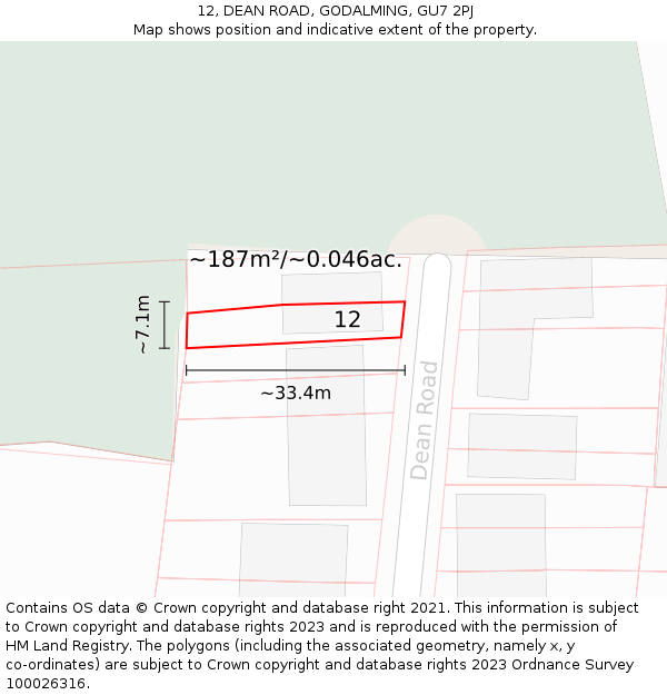 12, DEAN ROAD, GODALMING, GU7 2PJ: Plot and title map
