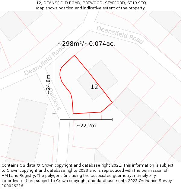 12, DEANSFIELD ROAD, BREWOOD, STAFFORD, ST19 9EQ: Plot and title map