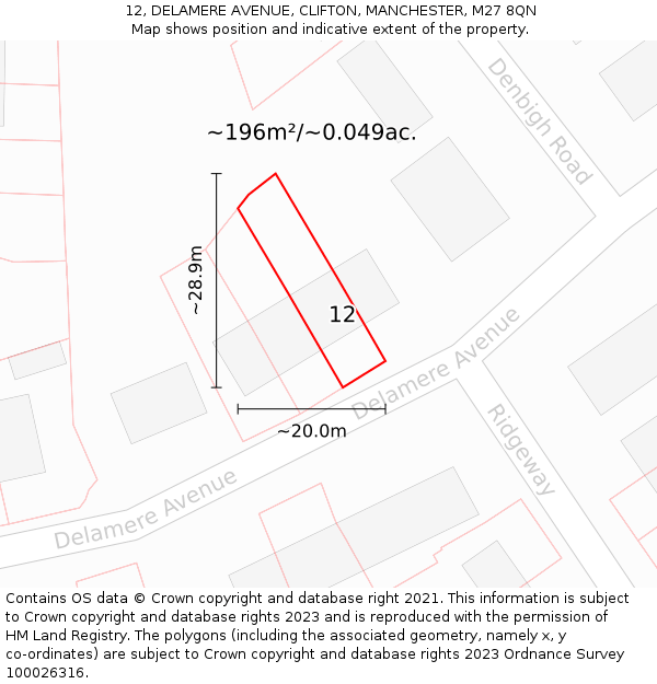 12, DELAMERE AVENUE, CLIFTON, MANCHESTER, M27 8QN: Plot and title map