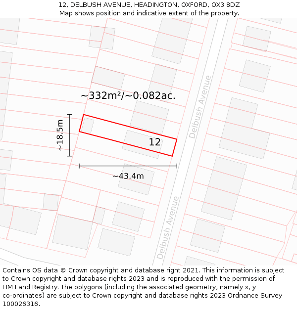 12, DELBUSH AVENUE, HEADINGTON, OXFORD, OX3 8DZ: Plot and title map