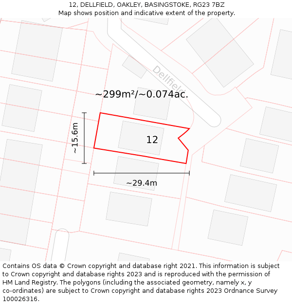 12, DELLFIELD, OAKLEY, BASINGSTOKE, RG23 7BZ: Plot and title map