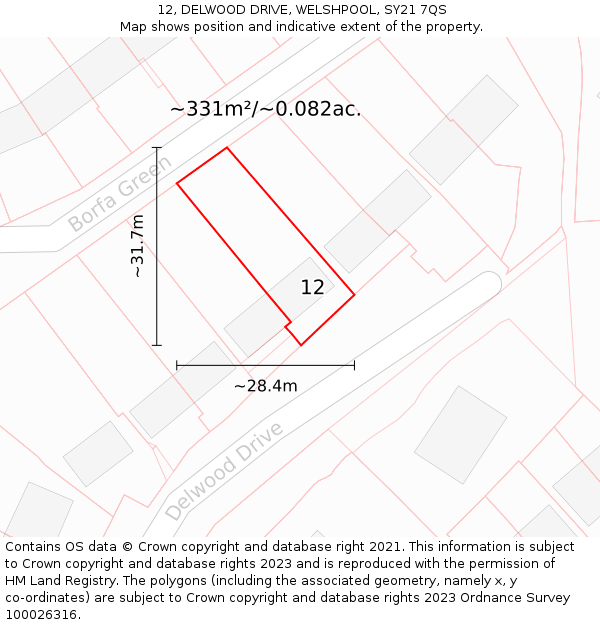 12, DELWOOD DRIVE, WELSHPOOL, SY21 7QS: Plot and title map