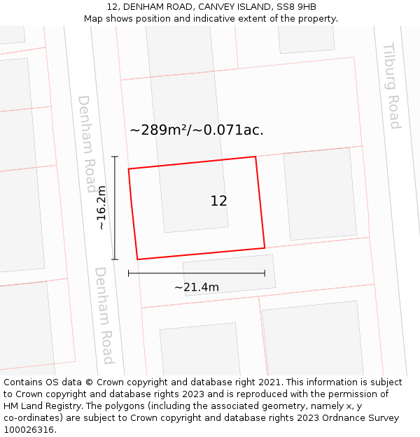 12, DENHAM ROAD, CANVEY ISLAND, SS8 9HB: Plot and title map