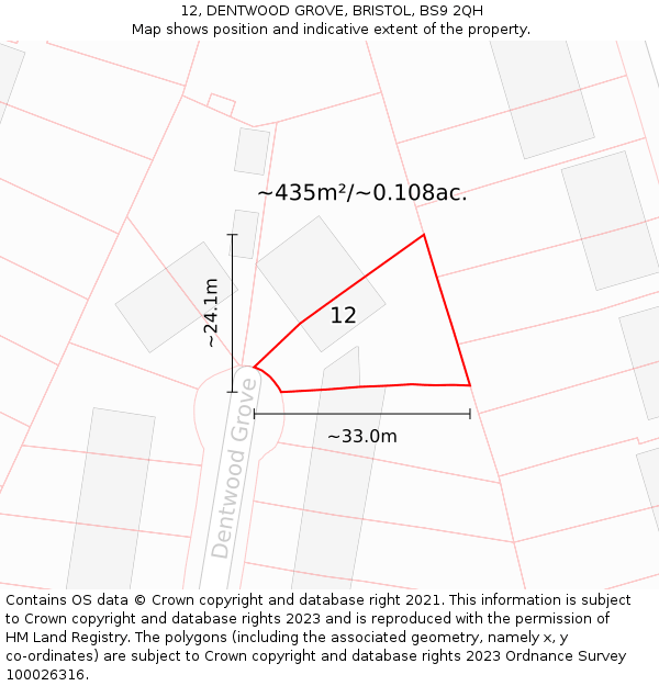 12, DENTWOOD GROVE, BRISTOL, BS9 2QH: Plot and title map